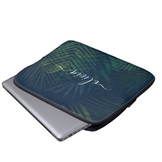 Tropical Palm Blätter Laptop Sleeve - Dunkelgrün (Vorne Knopf)