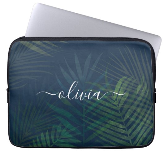 Tropical Palm Blätter Laptop Sleeve - Dunkelgrün (Vorderseite)