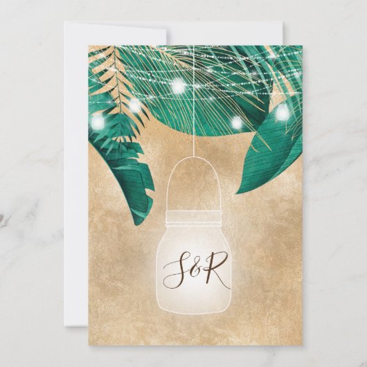 Tropical Palm Blätter Light Jar Gold Einladung (Rückseite)