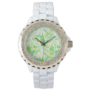 Tropical Palm Blätter Muster Armbanduhr