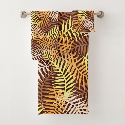 Tropical Palm Blätter Muster braune Gelbe Fern Badhandtuch Set (Insitu)