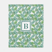 Tropical Palm Blätter Muster Mit Monogramm Fleecedecke (Vorderseite)
