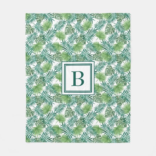 Tropical Palm Blätter Muster Mit Monogramm Fleecedecke (Vorderseite)