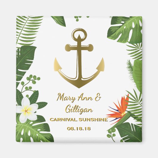 Tropical Palm Blätter Nautical Anchor Gastgeschenk Magnet (Vorne)