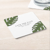Tropical Palm Blätter Nicht Foto Save the Date Rechteckiger Pappuntersetzer (angewinkelt)