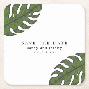 Tropical Palm Blätter Nicht Foto Save the Date Rechteckiger Pappuntersetzer