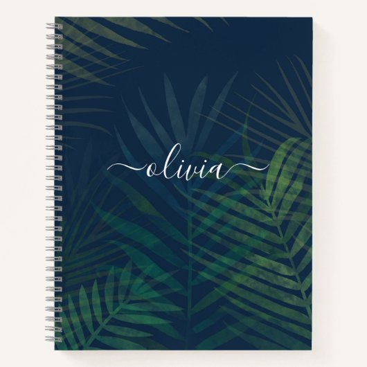 Tropical Palm Blätter Notebook - Dunkelgrüner Dsch Notizblock (Vorderseite)