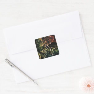 Tropical Palm Blätter Papageien Grün Quadratischer Aufkleber