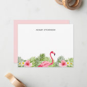 Tropical Palm Blätter Pink Flamingo Individuelle N Mitteilungskarte (Vorderseite/Rückseite Beispiel)