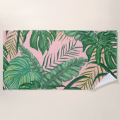 Tropical Palm Blätter Pink Weekend Beach Handtuch (Vorderseite)