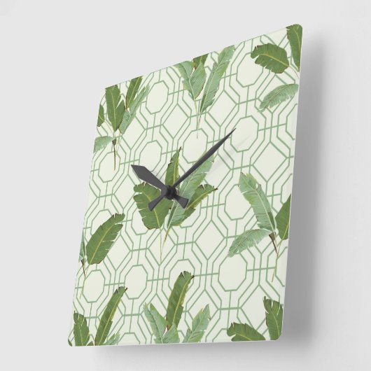 Tropical Palm Blätter Quadratische Wanduhr (Winkel)