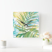 Tropical Palm Blätter Quadratische Wanduhr (Zuhause)