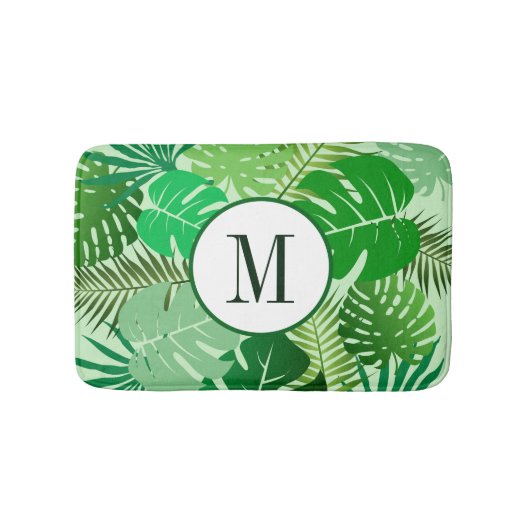 Tropical Palm Blätter Rainforest Foliage Monogram Badematte (Vorderseite)