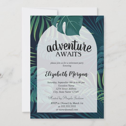 Tropical Palm Blätter Retirement Einladung (Vorderseite)