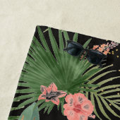 Tropical Palm Blätter Rosa Blütenschwarz Strandtuch (Beispiel)