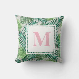 Tropical Palm Blätter | Rosa Monogramm Kissen