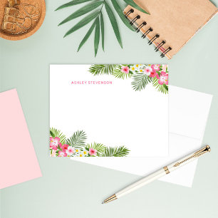 Tropical Palm Blätter Rosa Personalisierter Name S Mitteilungskarte