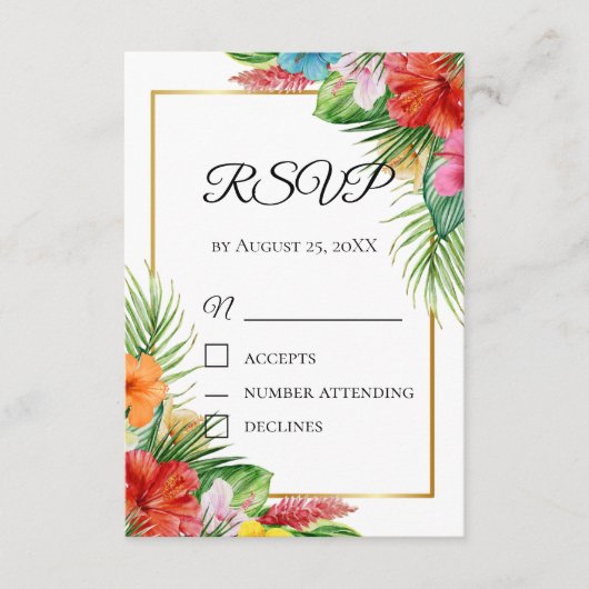 Tropical Palm Blätter RSVP Card | Sommerziel Begleitkarte (Vorderseite)