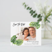 Tropical Palm Blätter Save the Date Karte (Stehend Vorderseite)