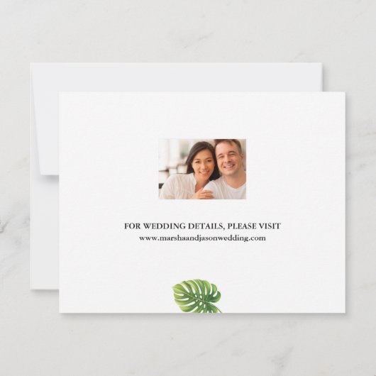 Tropical Palm Blätter Save the Date Karte (Rückseite)