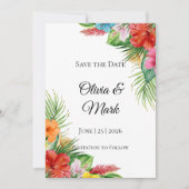 Tropical Palm Blätter Save the Date | Moderner Som Einladung (Vorderseite)