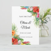 Tropical Palm Blätter Save the Date | Moderner Som Einladung (Stehend Vorderseite)