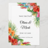 Tropical Palm Blätter Save the Date | Moderner Som Einladung (Vorne/Hinten)
