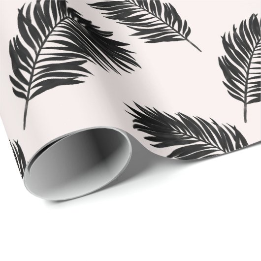 Tropical Palm Blätter Schwarz-weiß Geschenkpapier (Rolleneckpunkt)