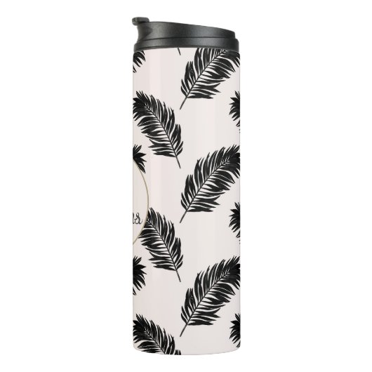 Tropical Palm Blätter Schwarz-weiß Thermosbecher (Nach rechts gedreht)