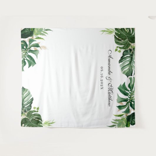 Tropical Palm Blätter Sommer Hochzeit Hintergrund Wandteppich (Vorderseite (Horizontal))