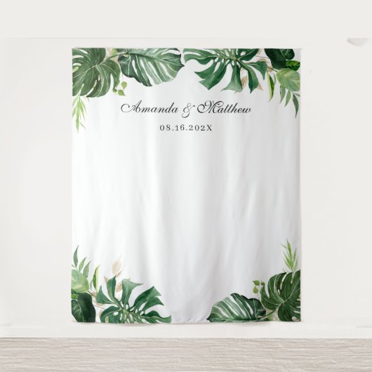 Tropical Palm Blätter Sommer Hochzeit Hintergrund Wandteppich (Vorderseite)