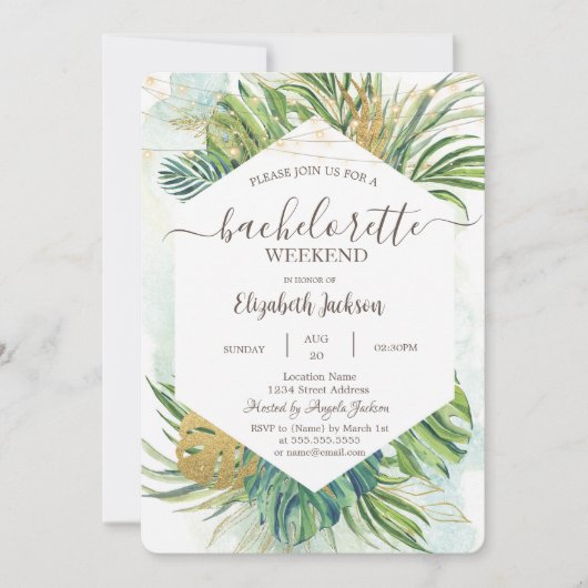 Tropical Palm Blätter Sommer Junggeselinnen-Abschi Einladung (Vorderseite)