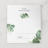 Tropical Palm Blätter Summer Beach Wedding Platzkarte (Außenseite Aufgefaltet)