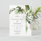 Tropical Palm Blätter Summer Modern Wedding Einladung (Stehend Vorderseite)