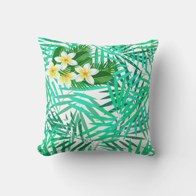 Tropical Palm Blätter und Blume Muster Kissen (Vorderseite)