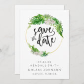 Tropical Palm Blätter und Grünkranz Save The Date (Vorne/Hinten)