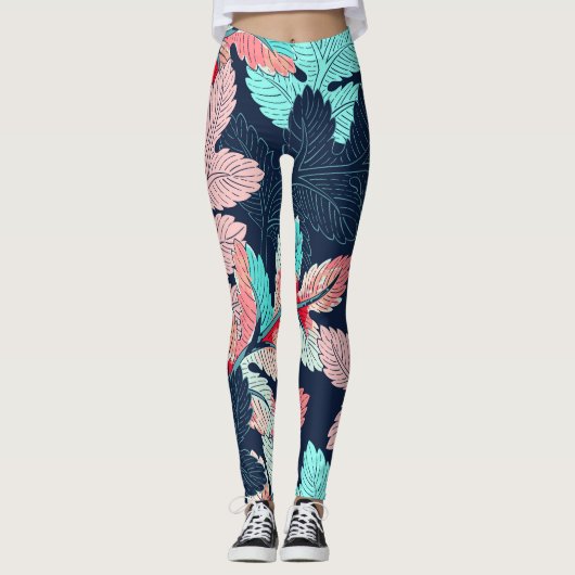 Tropical Palm Blätter: Vintages Muster Leggings (Vorderseite)