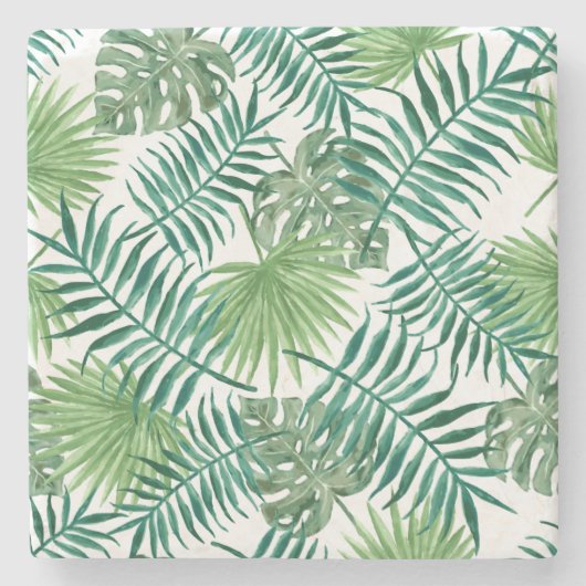 Tropical Palm Blätter Wasserfarbe Steinuntersetzer (Vorderseite)