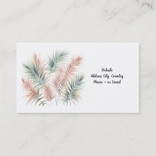 Tropical Palm Blätter Wasserfarben Visitenkarte (Rückseite)