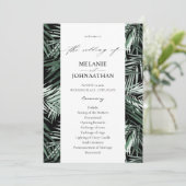 Tropical Palm Blätter Wedding Program - Black Einladung (Stehend Vorderseite)