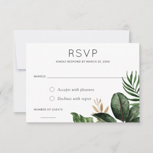 Tropical Palm Blätter Wedding RSVP Respond Card Einladung (Vorderseite)