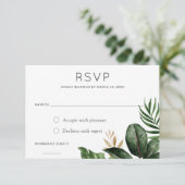 Tropical Palm Blätter Wedding RSVP Respond Card Einladung (Stehend Vorderseite)