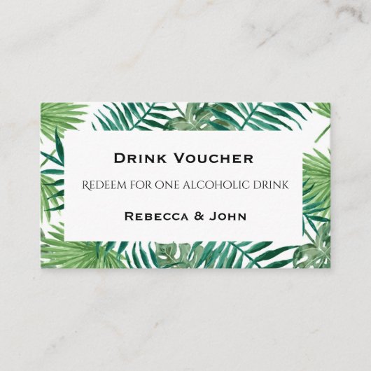 Tropical Palm Blätter Wedk Drink Voucher Card Begleitkarte (Vorderseite)