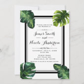 Tropical Palm Blätter White Green Black Wedding Einladung (Vorderseite)