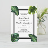 Tropical Palm Blätter White Green Black Wedding Einladung (Stehend Vorderseite)
