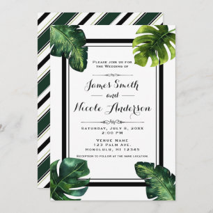 Tropical Palm Blätter White Green Black Wedding Einladung