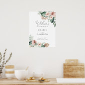 Tropical Palm Bloral Blush Hochzeit Begrüßungszeic Poster (Küche)