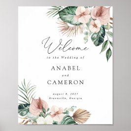 Tropical Palm Bloral Blush Hochzeit Begrüßungszeic Poster