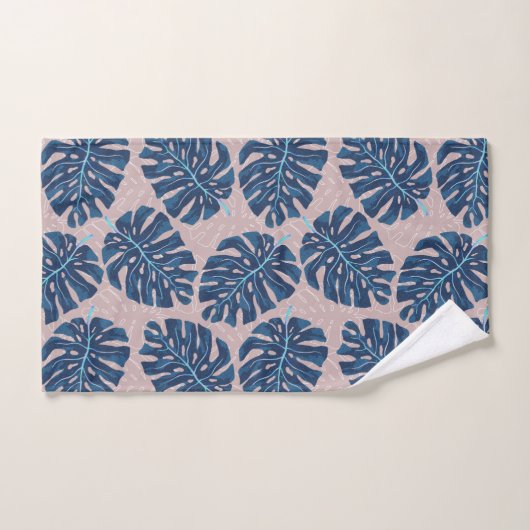 Tropical Palm Blue Grey Badhandtuch Set (Handtuch)
