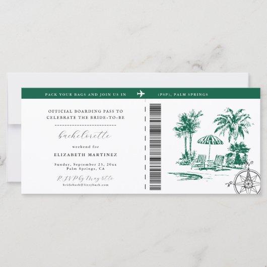 Tropical Palm | Boarding Pass Bachelorette (Vorderseite)